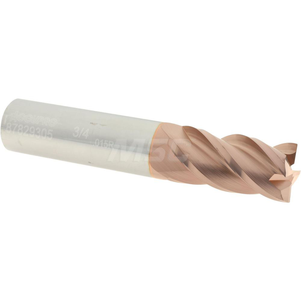 Accupro 12182667 Corner Radius End Mill: 3/4" Dia, 1-1/2" LOC, 0.015" Radius, 4 Flutes, Solid Carbide Image