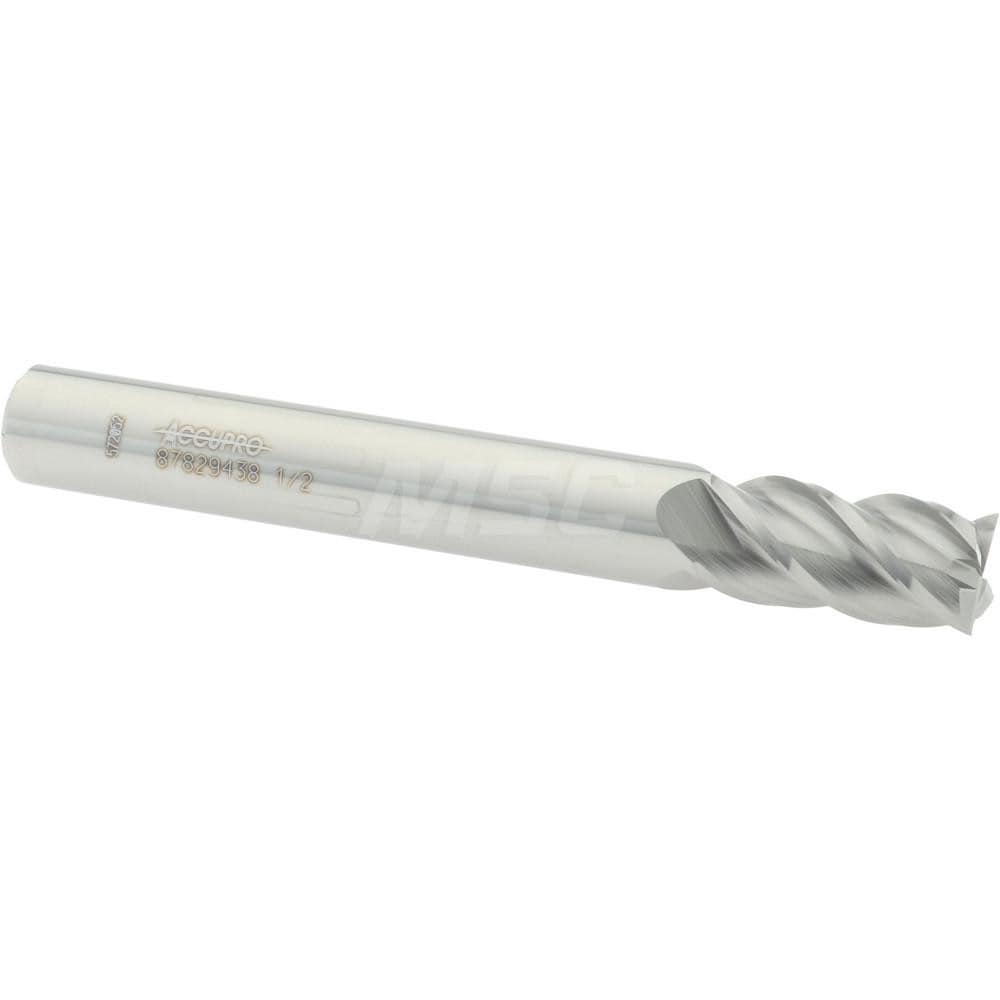 Accupro 12183552 Square End Mill: 1/2 Dia, 1 LOC, 1/2 Shank Dia, 4 OAL, 4 Flutes, Solid Carbide 