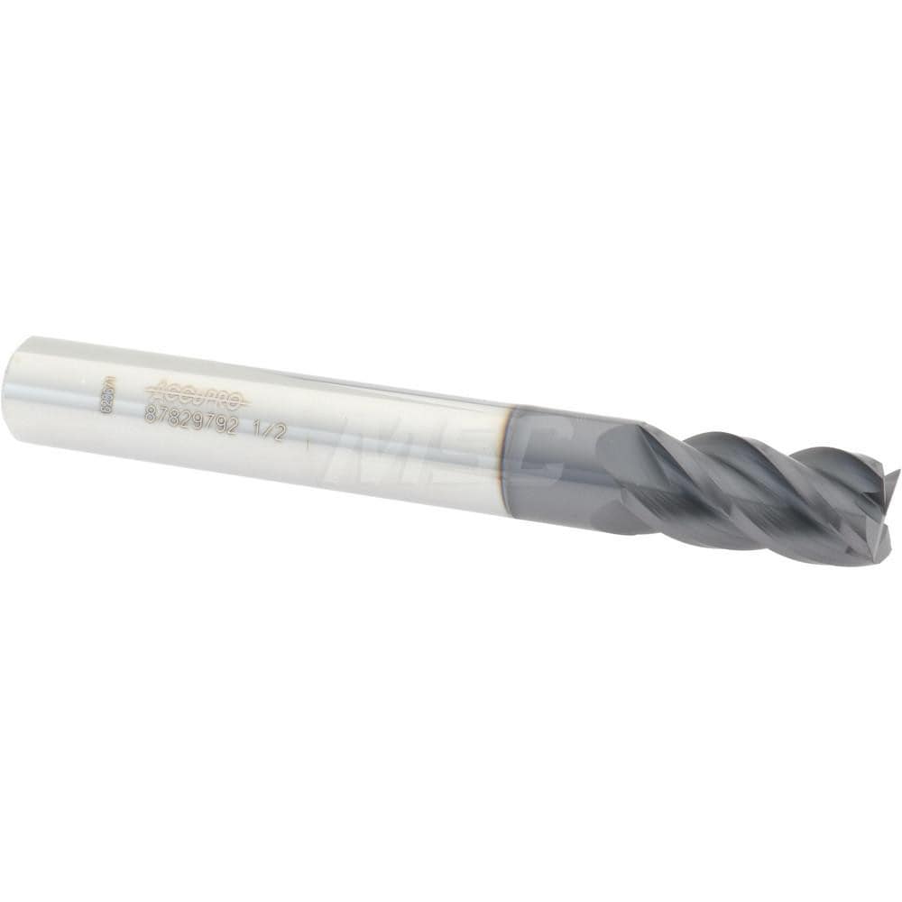 Accupro 12183570 Square End Mill: 1/2 Dia, 1 LOC, 1/2 Shank Dia, 4 OAL, 4 Flutes, Solid Carbide 