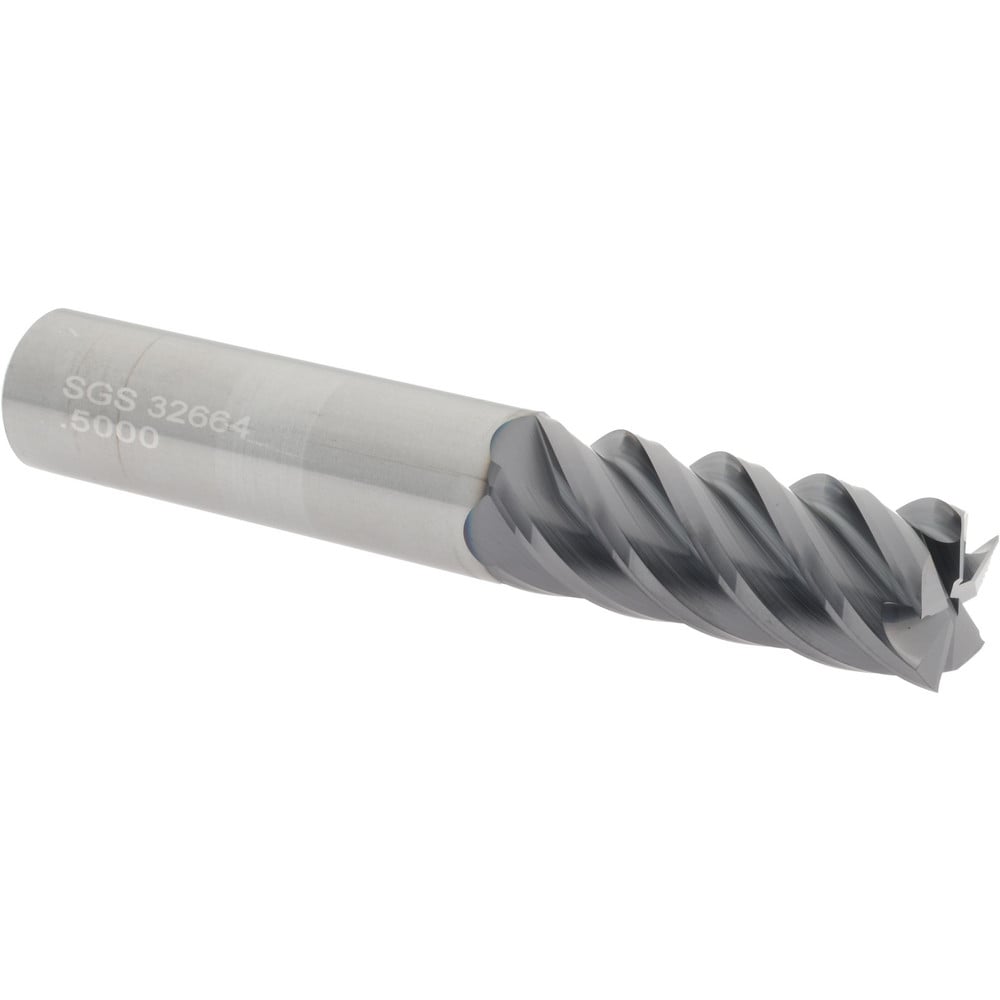 SGS 32664 Square End Mill: 1/2 Dia, 1-1/4 LOC, 1/2 Shank Dia, 3 OAL, 5 Flutes, Solid Carbide Image