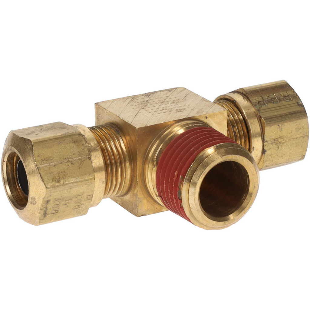 Parker Compression Tube Male Branch Tee: 1/2, 1/2 x 1/2" Tube OD, Compression x Compression x MNPT - Brass, D.O.T. FMVSS571.106, SAE J1131, SAE J246