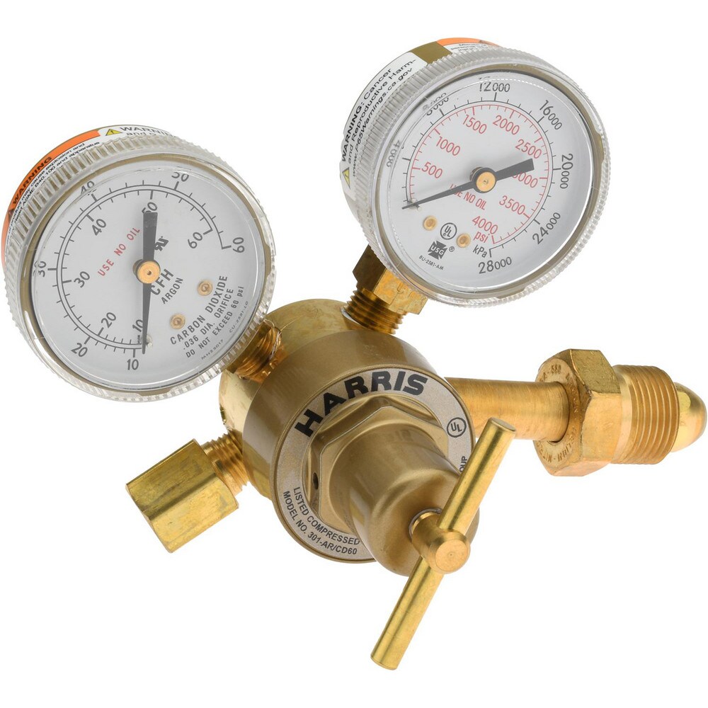 580 CGA Inlet Connection, Male Fitting, 60 Max psi, Argon Welding Regulator