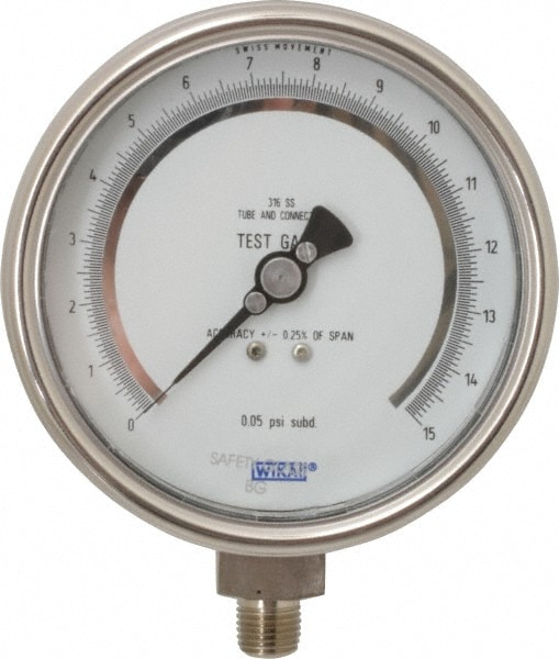 Wika 4220021 Pressure Gauge: 4" Dial, 0 to 15 psi, 1/4" Thread, NPT, Lower Mount Image