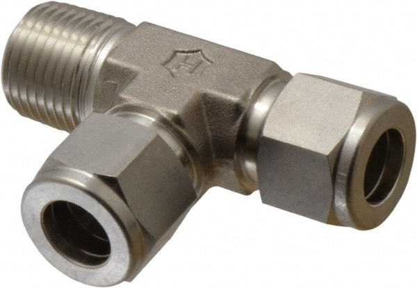 Ham-Let 3002313 Compression Tube Male Run Tee: 1/2" Thread, Compression x MNPT x Compression 