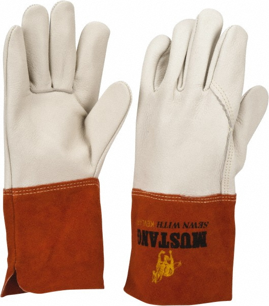 Welding Gloves: Mustang® Size Medium, Leather, Pair - Tan & Yellow