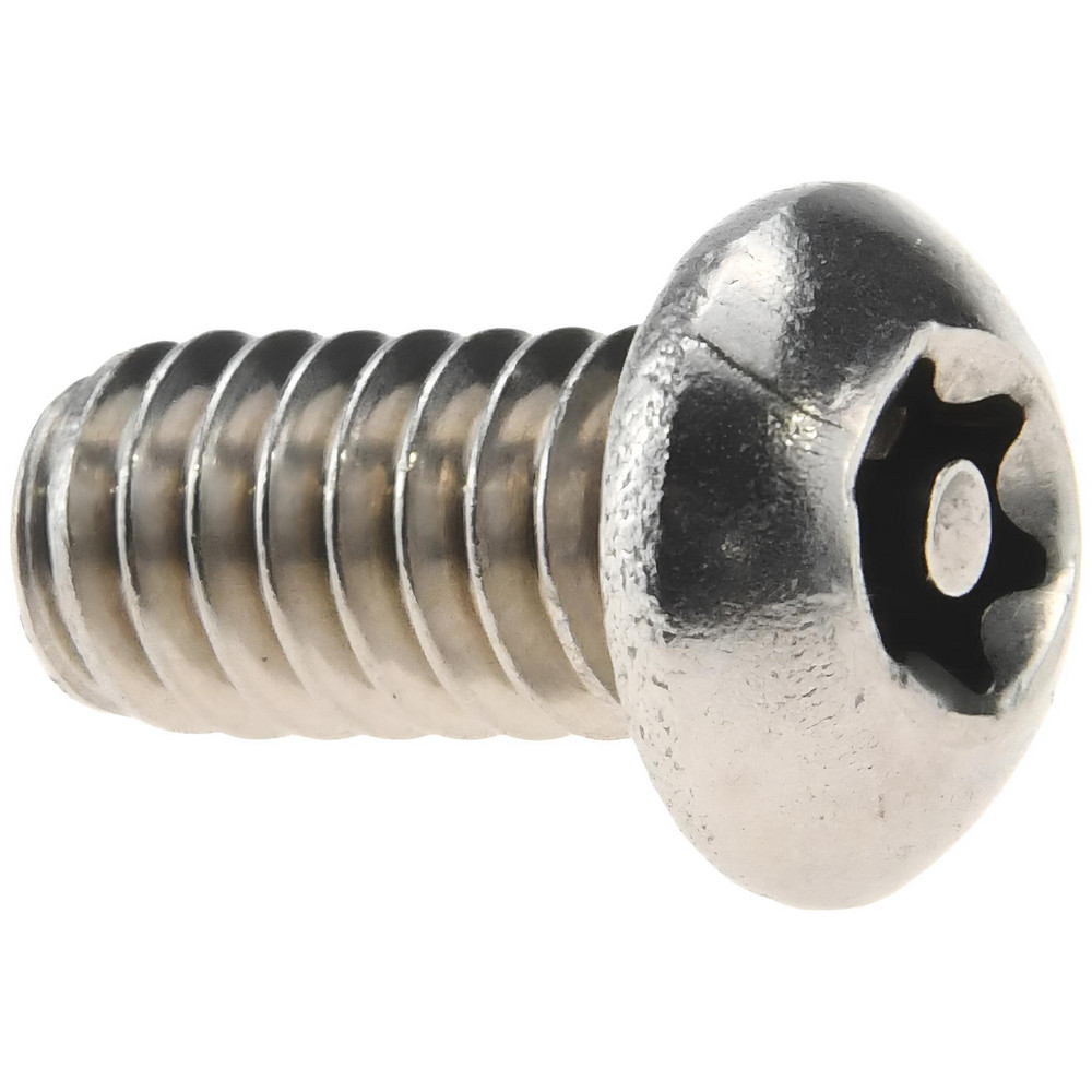 Machine Screw: 1/4-20, 1/2" Length Under Head, Button Head, Pin-In Torx - Grade 18-8 Stainless Steel, Bright/Uncoated Finish