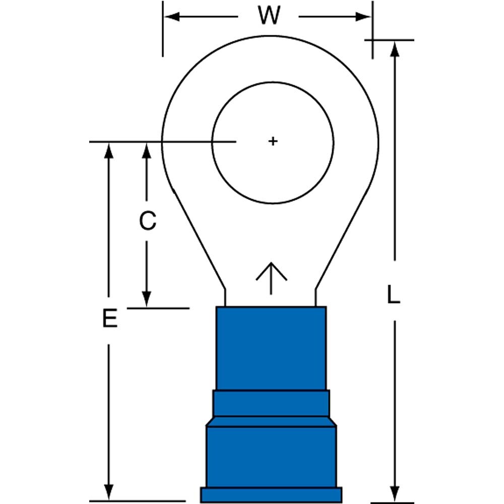 Circular Ring Terminal: Partially Insulated, 6 to 6 AWG, Crimp Connection