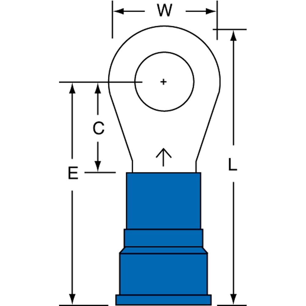 Circular Ring Terminal: Partially Insulated, 6 to 6 AWG, Crimp Connection
