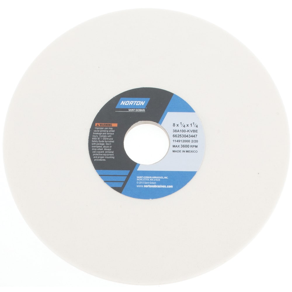 Norton 66253043447 Surface Grinding Wheel: 8" Dia, 1/4" Thick, 1-1/4" Hole, 100 Grit, K Hardness Image