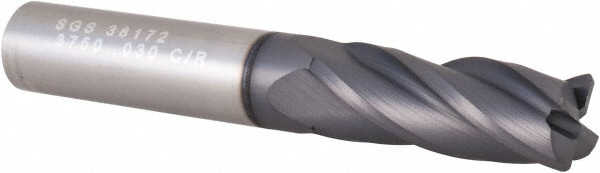 SGS 38172 Corner Radius End Mill: 3/8" Dia, 1" LOC, 0.03" Radius, 4 Flutes, Solid Carbide Image