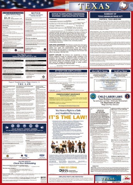 24" Wide x 40" High Laminated Paper Labor Law Information Poster