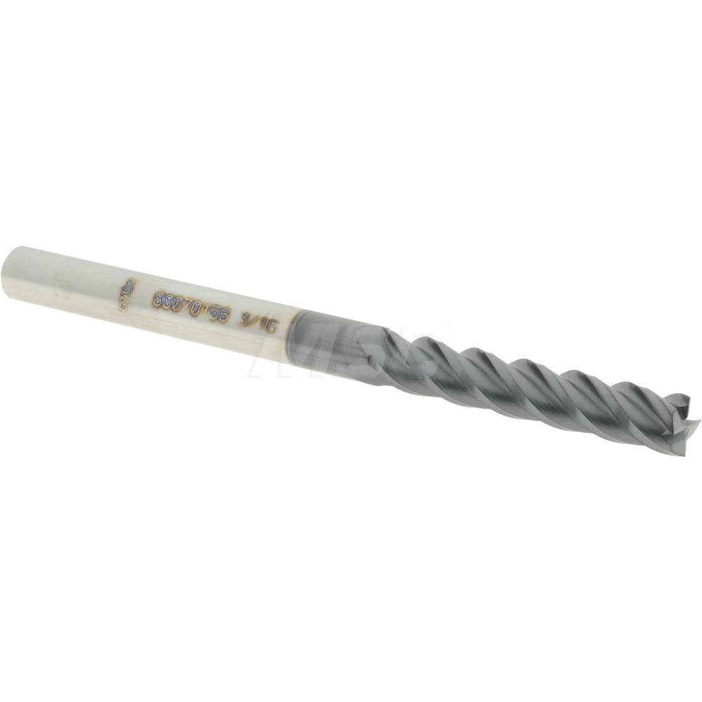 Accupro 12183398 Square End Mill: 3/16 Dia, 1 LOC, 3/16 Shank Dia, 2-1/2 OAL, 4 Flutes, Solid Carbide 