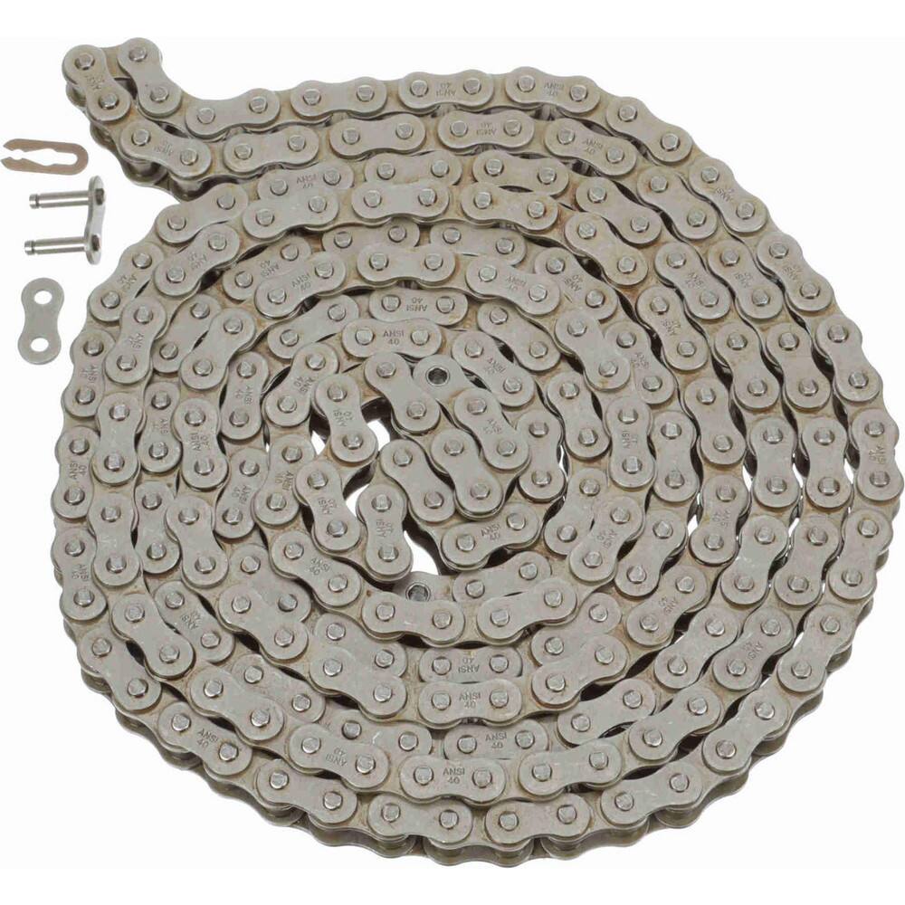 Roller Chain: Standard Riveted, 1/2" Pitch, 40 Trade, 10' Long, 1 Strand