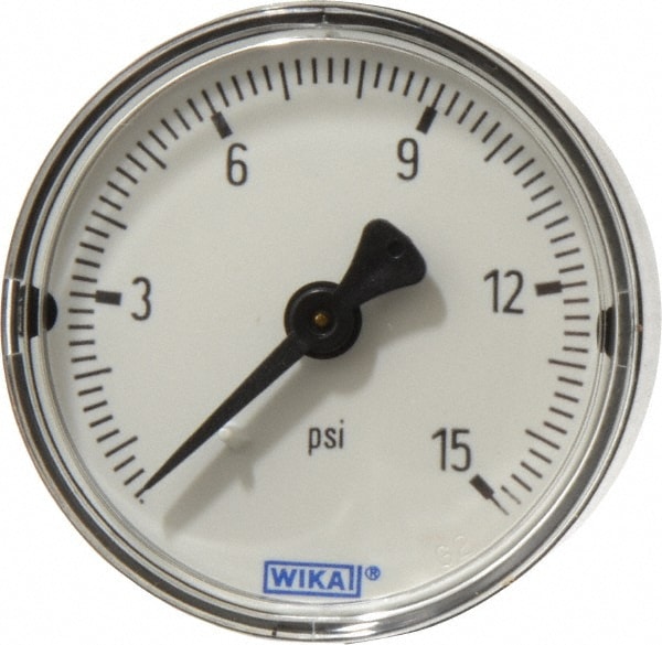 Wika 4253264 Pressure Gauge: 2" Dial, 0 to 15 psi, 1/4" Thread, NPT, Center Back Mount Image