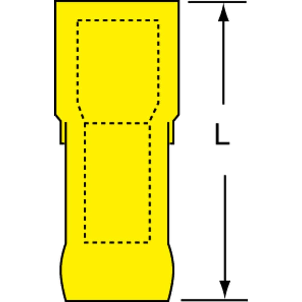 Wire Disconnect: Female, Yellow, Nylon, 12-10 AWG, 1/4" Tab Width