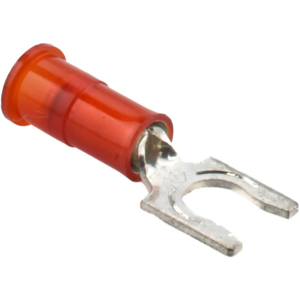 Locking Fork Terminal: Red, Nylon, Partially Insulated, #10 Stud, Crimp