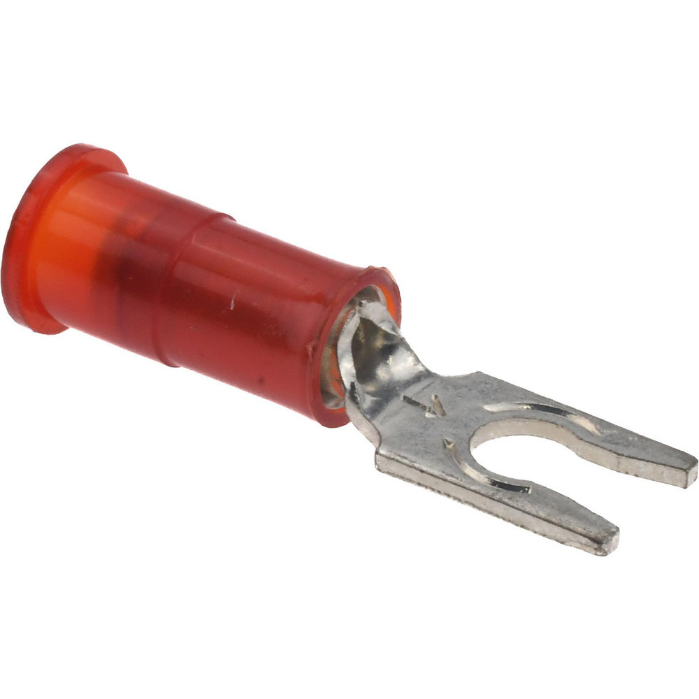 Locking Fork Terminal: Red, Nylon, Partially Insulated, #6 Stud, Crimp