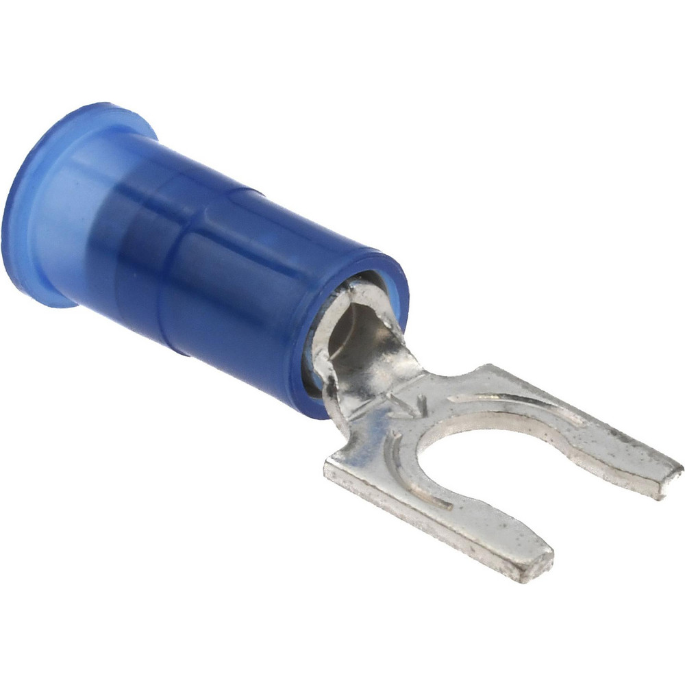 Locking Fork Terminal: Blue, Nylon, Partially Insulated, #10 Stud, Crimp