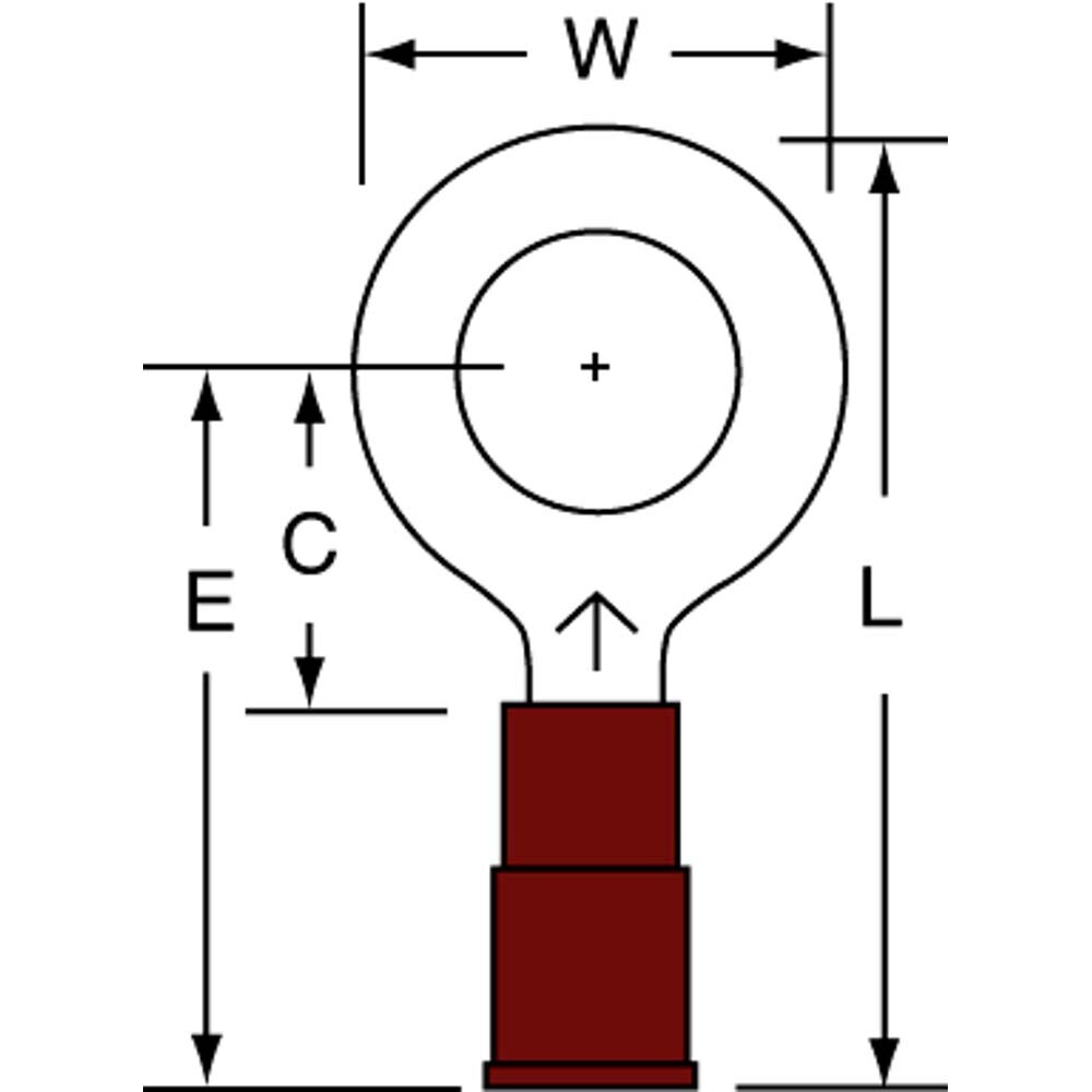 Circular Ring Terminal: Partially Insulated, 22 to 18 AWG, Crimp Connection