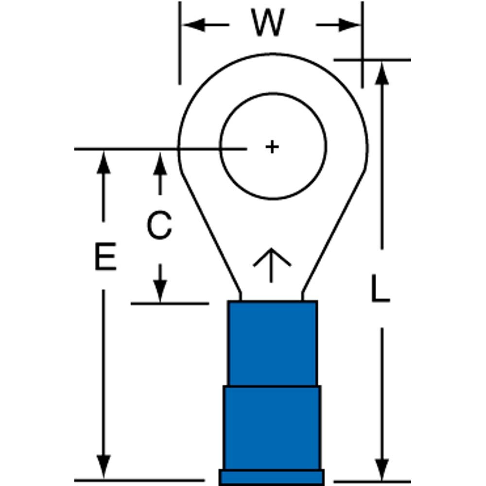 Circular Ring Terminal: Partially Insulated, 16 to 14 AWG, Crimp Connection