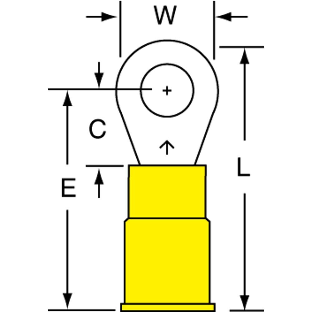 Circular Ring Terminal: Partially Insulated, 12 to 10 AWG, Crimp Connection