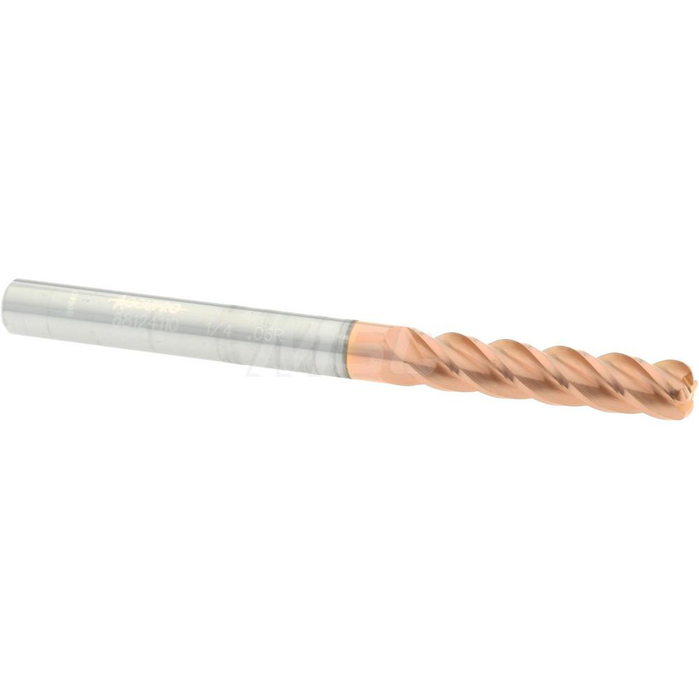 12183011 Corner Radius End Mill: 1/4" Dia, 1-1/8" LOC, 0.06" Radius, 4 Flutes, Solid Carbide  