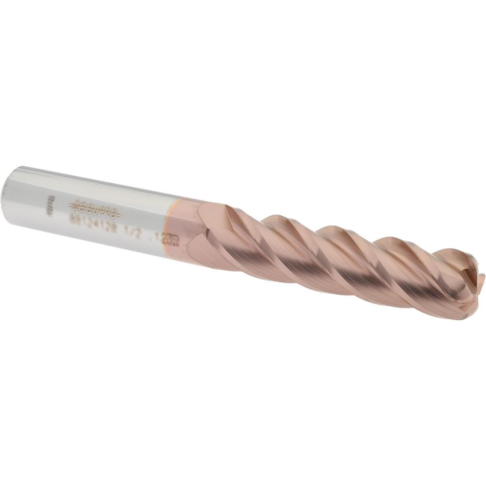 12183089 Corner Radius End Mill: 1/2" Dia, 2" LOC, 1/8" Radius, 4 Flutes, Solid Carbide  