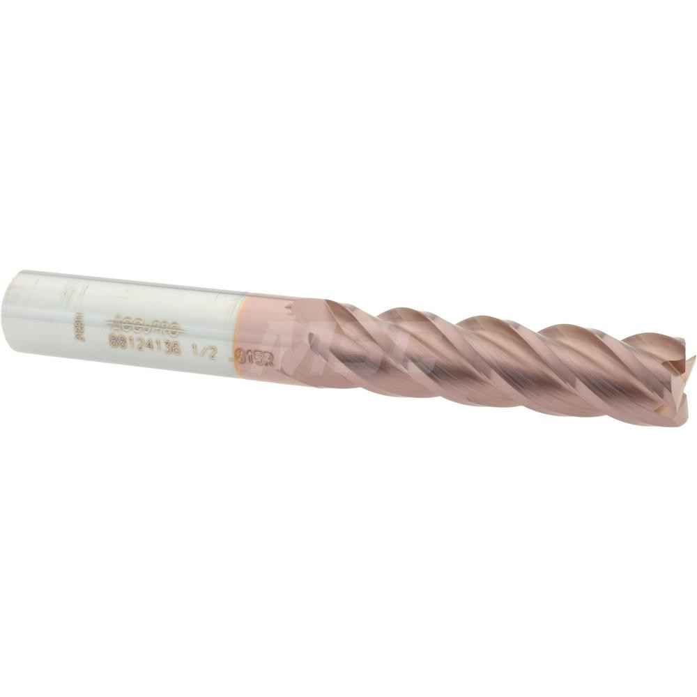 12183090 Corner Radius End Mill: 1/2" Dia, 2" LOC, 0.015" Radius, 4 Flutes, Solid Carbide  