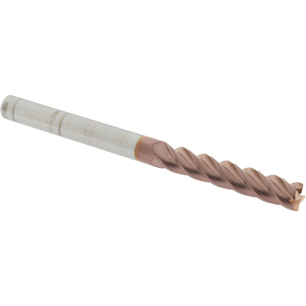 12183262 Corner Radius End Mill: 5/16" Dia, 1-5/8" LOC, 0.02" Radius, 4 Flutes, Solid Carbide  