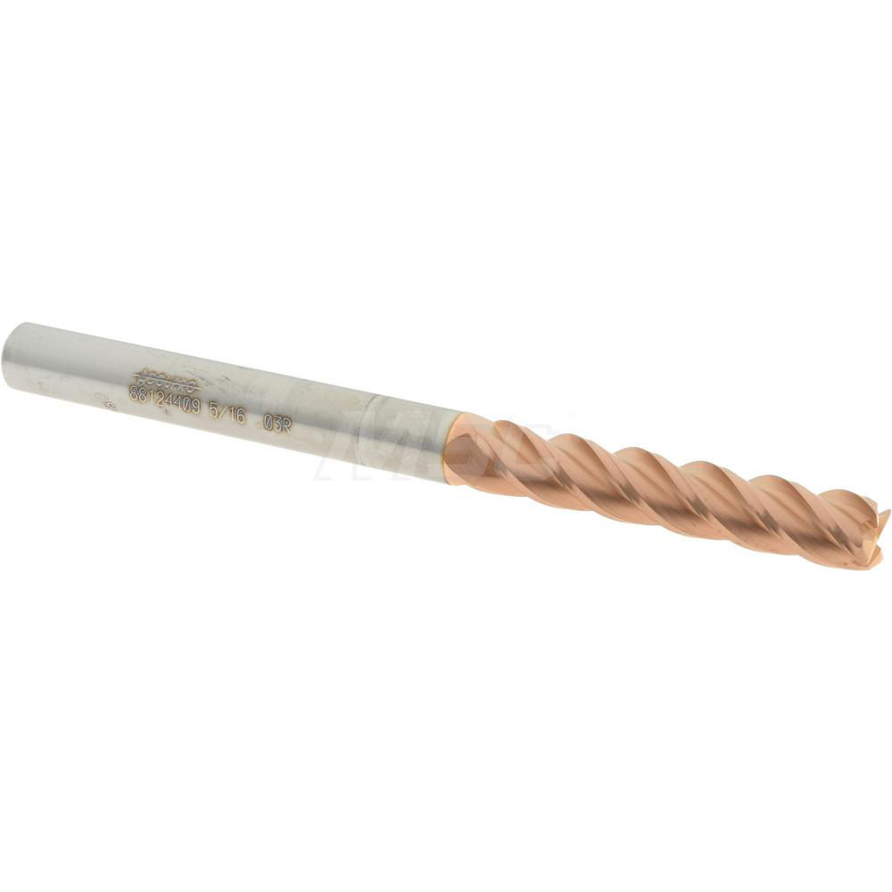 12183263 Corner Radius End Mill: 5/16" Dia, 1-5/8" LOC, 0.03" Radius, 4 Flutes, Solid Carbide  