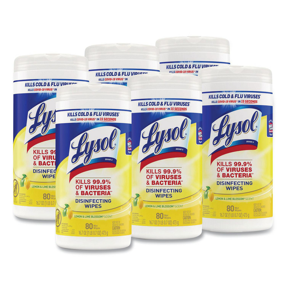 Disinfecting Wipes, 1-Ply, 7" x 7.25", Lemon and Lime Blossom, White