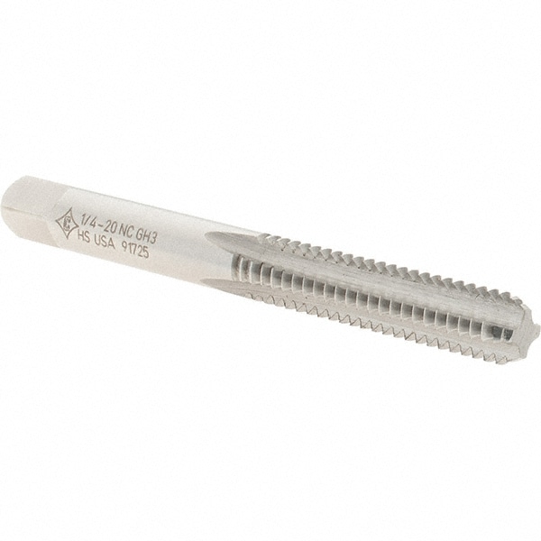 Spiral Flute Tap: 1/4-20 , UNC, 4 Flute, Bottoming, 2B Class of Fit, High Speed Steel, Bright/Uncoated