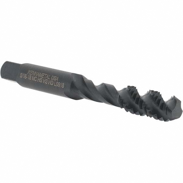 Kennametal 4131073 Spiral Flute Tap: 5/16-18, UNC, 3 Flute, Bottoming, 3B Class of Fit, Vanadium High Speed Steel, Oxide Finish Image