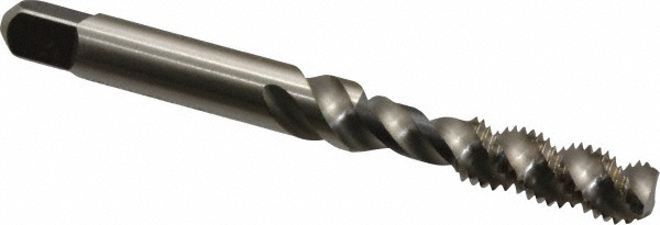 Spiral Flute Tap: 1/4-28 UNF, 3 Flutes, Bottoming, 3B Class of Fit, Vanadium High Speed Steel, Bright/Uncoated