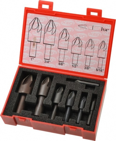 Keo 55018 Countersink Set: 7 Pc, 1/4 to 1" Head Dia, 6 Flute, 60 ° Included Angle Image