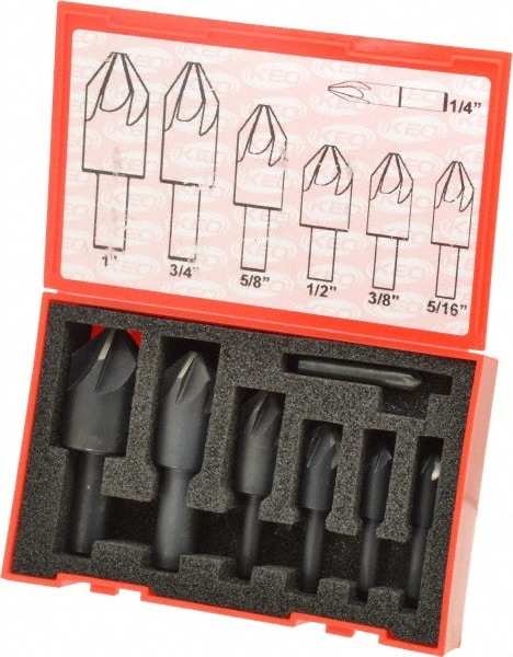 Keo 55058 Countersink Set: 7 Pc, 1/4 to 1" Head Dia, 6 Flute, 90 ° Included Angle Image