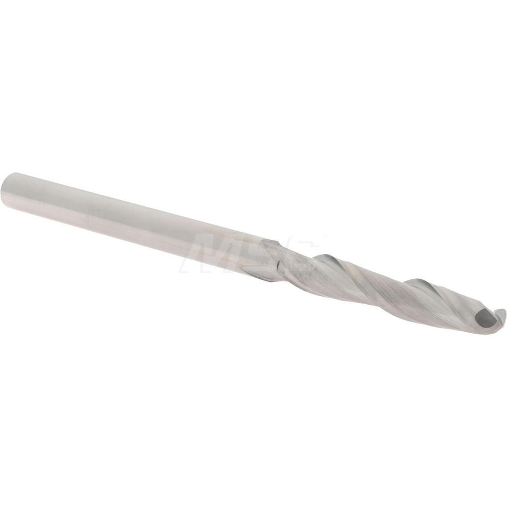 Ball End Mill: 1/4" Dia, 1-1/2" LOC, 2 Flute, Solid Carbide - 4" OAL, 1/4" Shank Dia, 30 deg Helix, Bright/Uncoated Finish, Single End, Series HBSC2-CC