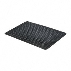 PRO-SAFE Anti-Fatigue Mat: 12' Long, 3' Wide, 11/16 Thick, Vinyl, Beveled Edges, Heavy-Duty - Diamond Plate Surface, Black & Yellow, for Dry Areas