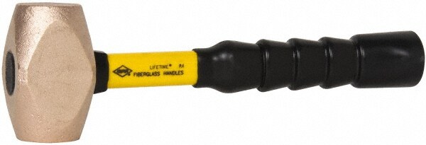 Non-Marring Hammer: 4 lb, 1-43/64" Face Dia, Brass Head