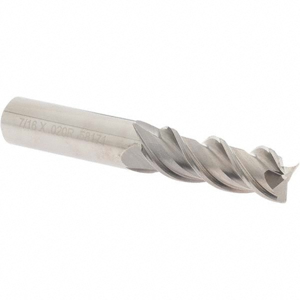 OSG 20424200 Corner Radius End Mill: 7/16" Dia, 1-1/4" LOC, 0.02" Radius, 3 Flutes, Solid Carbide Image