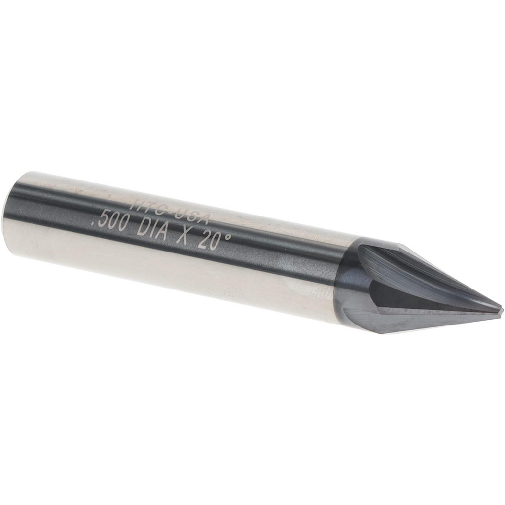 Harvey Tool Chamfer Mill: 1/2" Dia, 40 deg, 4 Flute, 1/2" Shank Dia, Solid Carbide, Single End - 3" OAL, AlTiN Coated | Part #18320-C3