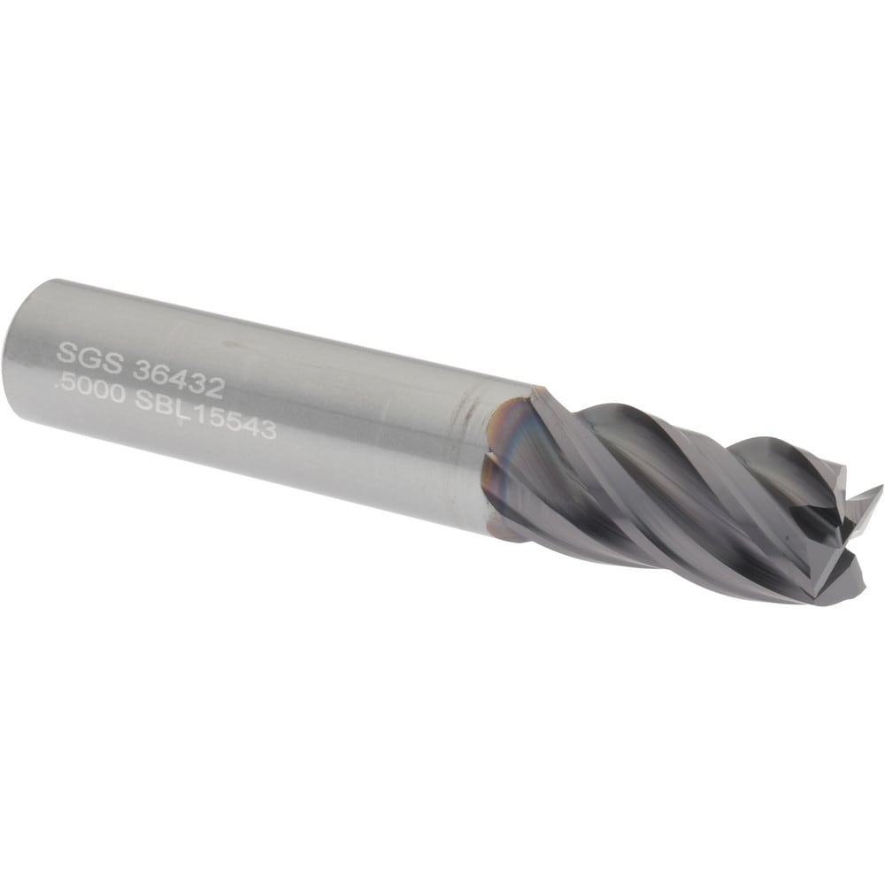 SGS 36432 Square End Mill: 1/2 Dia, 1 LOC, 1/2 Shank Dia, 3 OAL, 4 Flutes, Solid Carbide Image