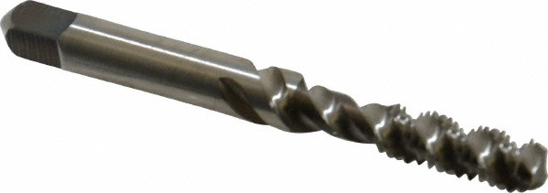 Spiral Flute Tap: M6x1.00 Metric Coarse, 3 Flutes, Bottoming, 6H Class of Fit, Vanadium High Speed Steel, Bright/Uncoated
