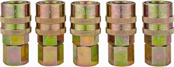5 Piece 1/4" Body 1/4 NPT 215 psi Steel Industrial Pneumatic Coupling Plug Set
