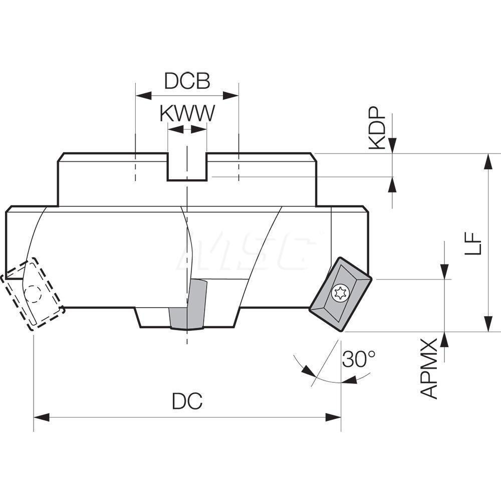 76.2mm Cut Diam, 25.4mm Arbor Hole, 12.7mm Max Depth of Cut, 30° Indexable Chamfer & Angle Face Mill