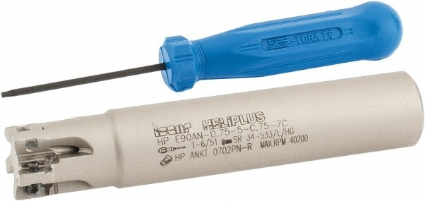 3/4" Cut Diam, 0.303" Max Depth, 3/4" Shank Diam, Cylindrical Shank, 4" OAL, Indexable Square-Shoulder End Mill