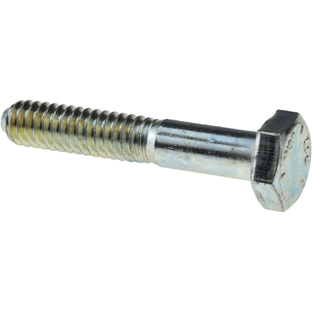 Made in North America | Value Collection Hex Head Cap Screw: 1/4-20, 1-1/2" Length Under Head, Grade 5 Steel, Zinc Finish - Partially Threaded, 7/16"