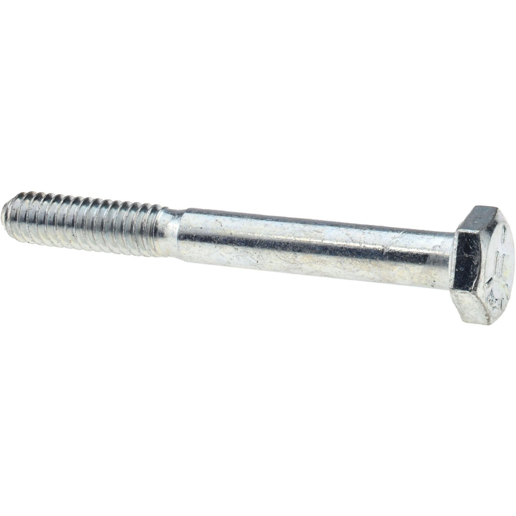 Made in North America | Value Collection Hex Head Cap Screw: 1/4-20, 2-1/4" Length Under Head, Grade 5 Steel, Zinc Finish - Partially Threaded, 7/16"