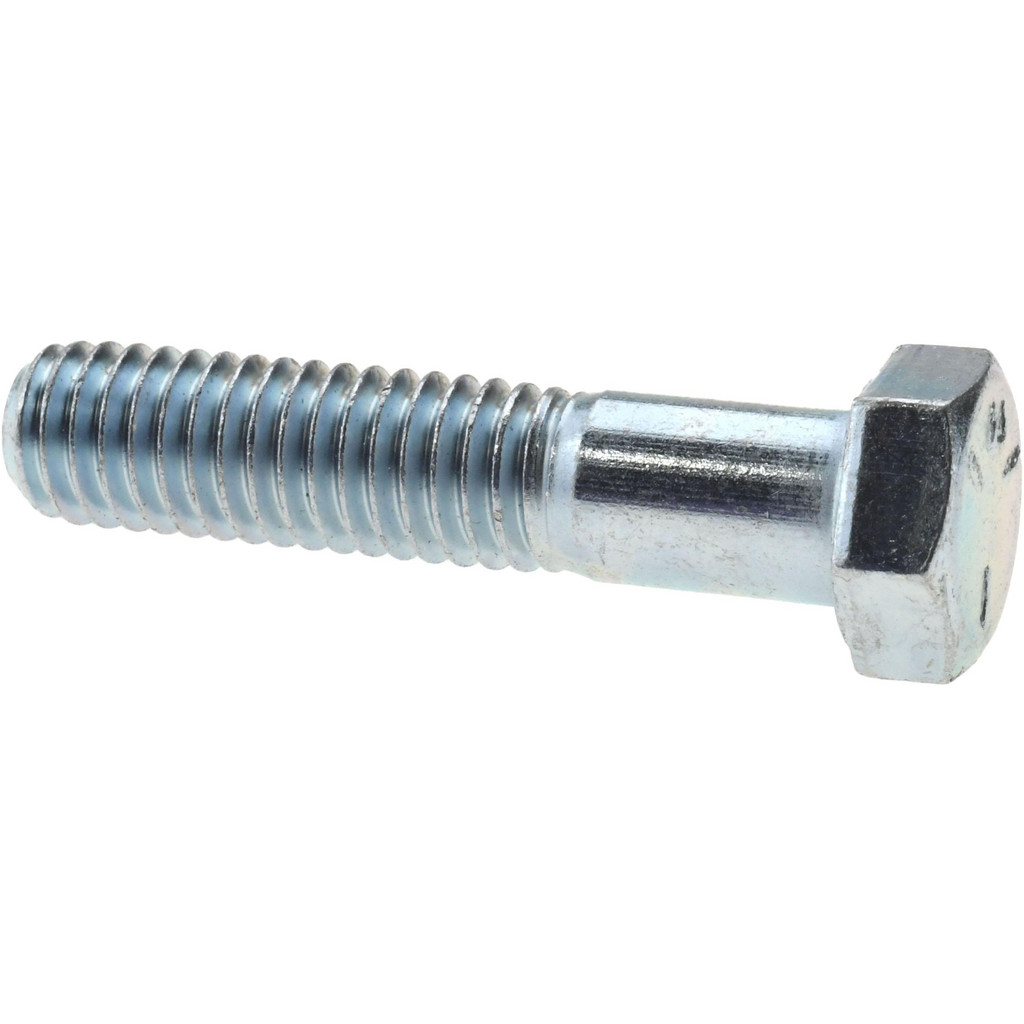 Made in North America | Value Collection Hex Head Cap Screw: 3/8-16, 1-3/4" Length Under Head, Grade 5 Steel, Zinc Finish - Partially Threaded, 9/16"