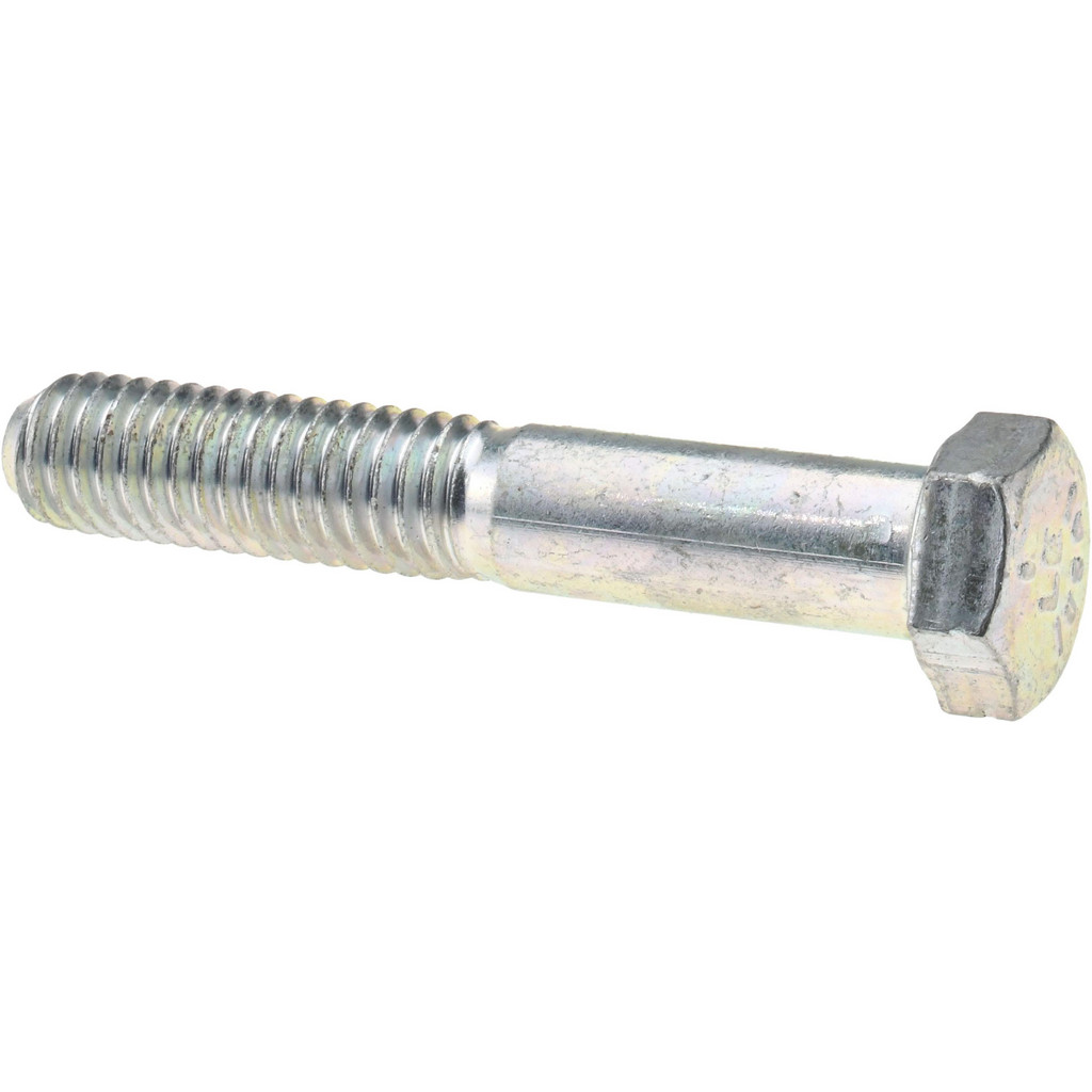 Made in North America | Value Collection Hex Head Cap Screw: 3/8-16, 2-1/4" Length Under Head, Grade 5 Steel, Zinc Finish - Partially Threaded, 9/16"